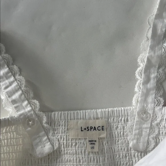 L*Space Jamie Cute Lace Trim Corset Top Smocked Cotton White Large - Picture 7 of 8